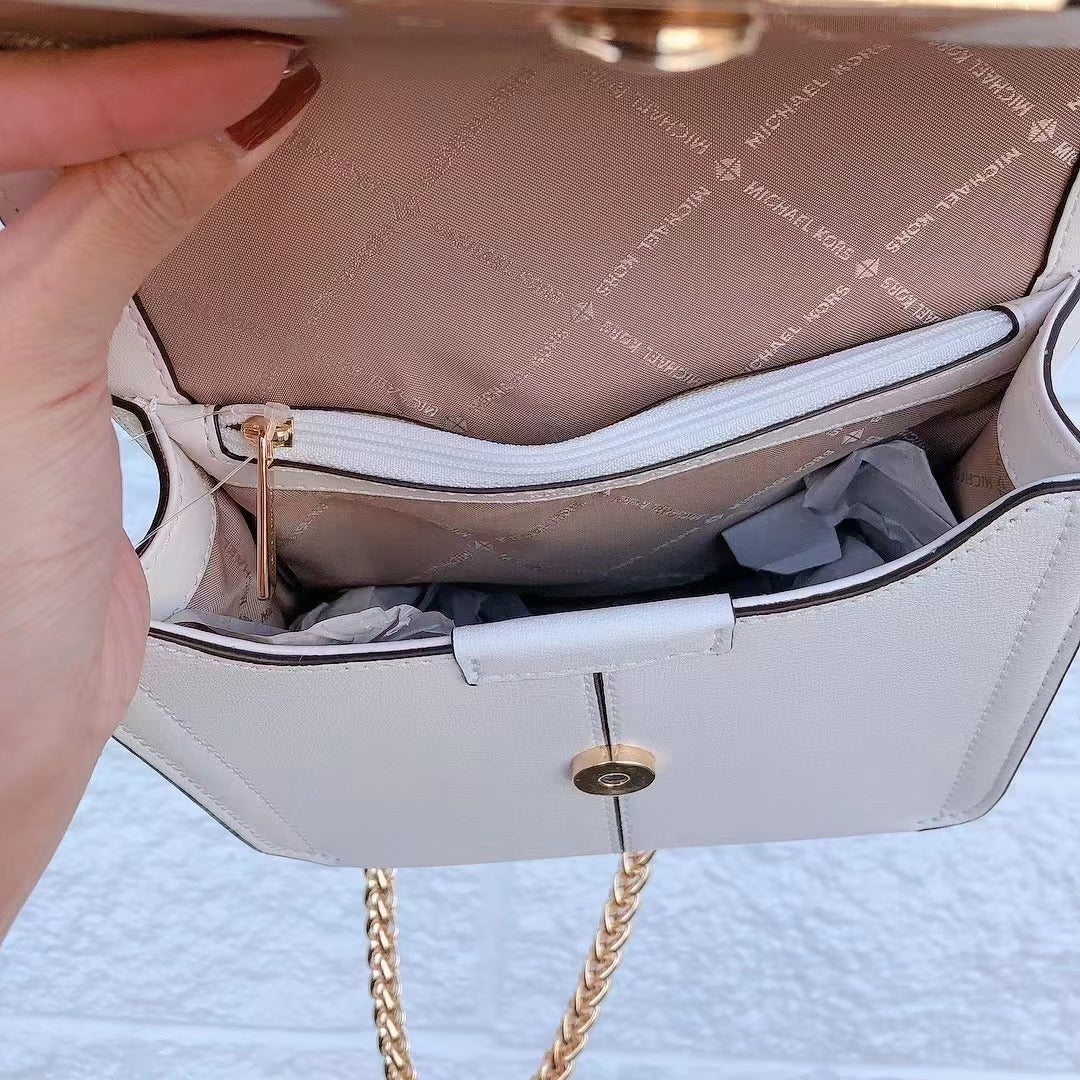 MICHAEL KORS 35F1G6SS5L Sonia Small Leather Shoulder Bag In Optic White MICHAEL KORS 35F1G6SS5L Sonia Small Leather Shoulder Bag In Optic White